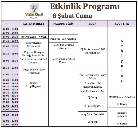 8 Şubat Cuma Etkinlik Programı