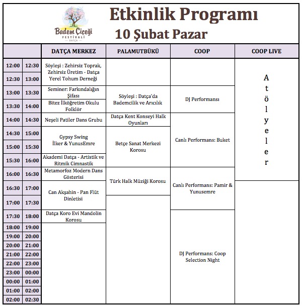 10 Şubat Pazar Etkinlik Programı